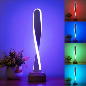 Modern Desk Light RGB Wood Table/ Bedside Lamp 7 Color-Changing Natural Beech